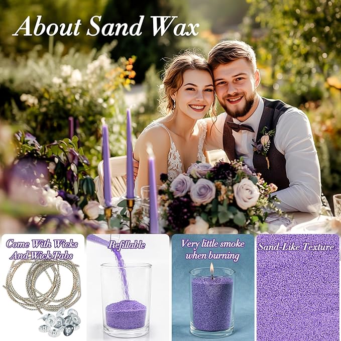 Sukh Deep Purple Candle Sand with Wick - 430G(0.94lb) Sand Candle with Wicks Refillable Candles for Weddings, Dating, Halloween, Christmas