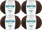 Estako Wool 98 (4- Skeins Pack) 100% Superwash Merino Wool Medium Worsted Weight Soft Knitting and Crochet Yarn (4 x 1.76 oz) (4 x 98 yds) (6362-Brown)