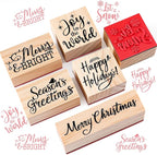 Watersay 6 Pcs Christmas Rubber Stamp Set Merry Christmas Wooden Rubber Stamp Snow Tree Stamps Vintage Wooden Rubber Art Stamps for Crafting and DIY Scrapbooking Card Making Hand Book(Word)