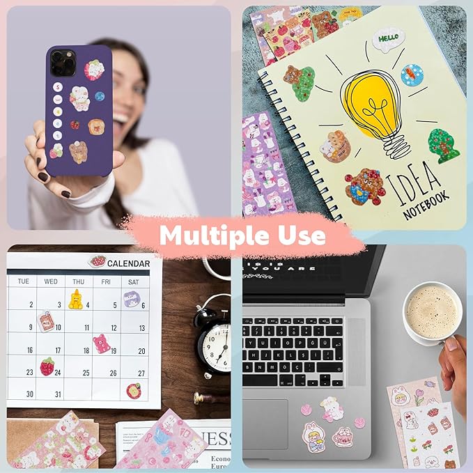 60 Sheets Korean Deco Stickers Kpop Photocard Stickers Decorative Stickers Ribbon Heart Cute Butterfly Stickers for Scrapbooking Photocards Binder Art Crafts Journaling