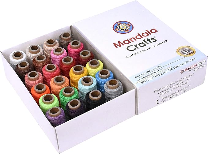 Mandala Crafts 24 Assorted Colors Round Waxed Thread for Leather Sewing - 22 X 24 Yds 1mm Polyester Leather Thread String Waxed Cord for Leatherwork, Beading, Bookbinding, Hand Stitching