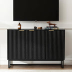 Fluted Storage Cabinet with 3 Doors, Sideboard Buffet Cabinets with Adjustable Shelves, Multifunctional Console Table with Storage Credenza for Living Room, Hallway, Black