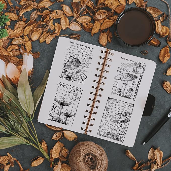 GLOBLELAND Vintage Mushroom Clear Stamps Mushroom Background Silicone Stamp for Card Making Retro Background Transparent Stamps for DIY Scrapbooking Decor 5.83x8.27inch