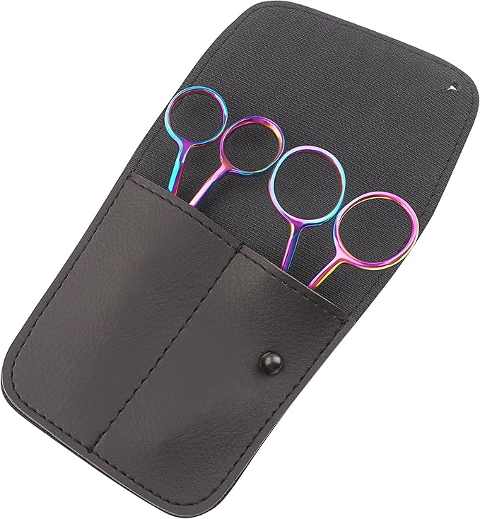 Small Embroidery 4.5 Inch Scissors Set of 2 Kit - Mini Double Bend Offset Duckbill and Double Bend Long Applique Needlepoint Blade with Pouch Sleeve (Rainbow)