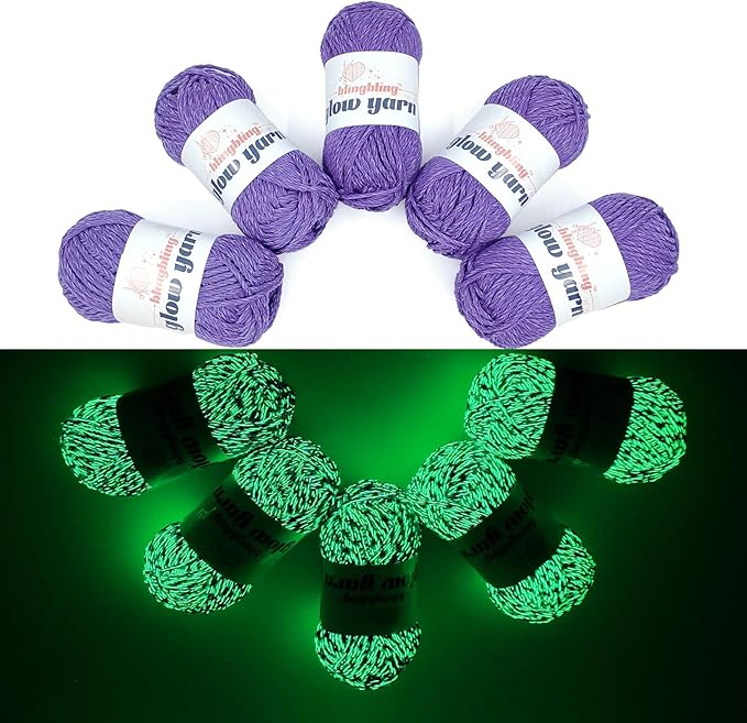 Glow in The Dark Yarn - 5 Pack Colorful-1 (260g/9oz | 273 Yards), Knitting & Crochet Thread for DIY Crafts, Christmas Gifts, Doll Making (Dark Purple)