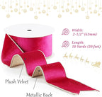Hot Pink Velvet Wired Ribbon with Glitter Back 2.5 Inch Pink and Gold Christmas Ribbon Wired Fuschia Ribbon for Valentine's Day, Gift Wrapping, Wreaths Supplies (10 Yards)