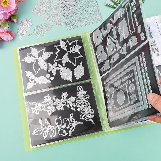 10 Pcs 0.3mm Magnet Sheets and 80 pockets/20 pages Storage Album for Stamp and Cutting Dies Storage Book Organizer Folder for Storage Die Cutting, DIY Scrapbooking Card Making Supplies (Yellow)