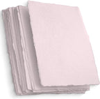 Wanderings Handmade Pink Deckled Edge Paper - Thick 300 GSM - 5x7 inches - Pack of 25 - Mixed Media Handmade Sheets - Cotton Rag Paper for Watercolor, Wedding Invitations, Baby Showers, Crafts