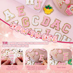 72 Pcs Pink Christmas Patches Chenille Christmas Letter Patches Self Adhesive Embroidered,Include 52 A-Z Letters Stick on Patch,20 Winter Cute Snowman Wreath Snowflake Stickers for Backpacks