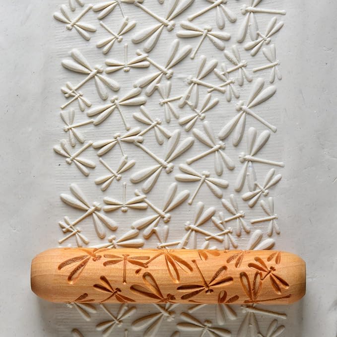 MKM Pottery Tools Wood Big Hand Rollers for Clay (BHR-23 Dragonflies)