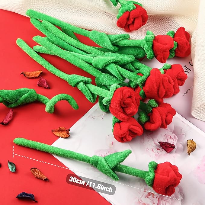 10 Pcs Plush Rose Flower Stuffed Flower Bendable Stems Plush Bouquet Toy Soft Rose Flower 12.6 Inch for Christmas Classroom 2025 Mother's Day Valentines Day Girl Girlfriend Wife(10 Pcs Red Series)