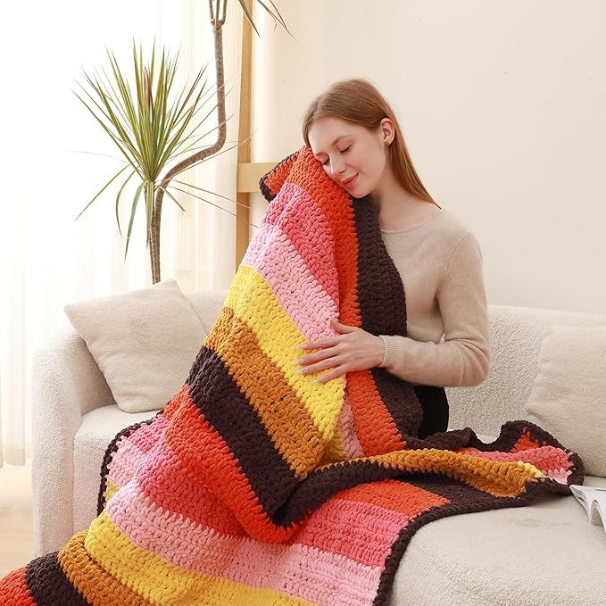 #6 Super Bulky Blanket Yarn for Crocheting - 4 Skeins(Each 10.5oz/300g, 220yds/201m), Chunky Chenille Thick Plush Big Soft Yarn for Crocheting Knitting Blankets, Blush Pink