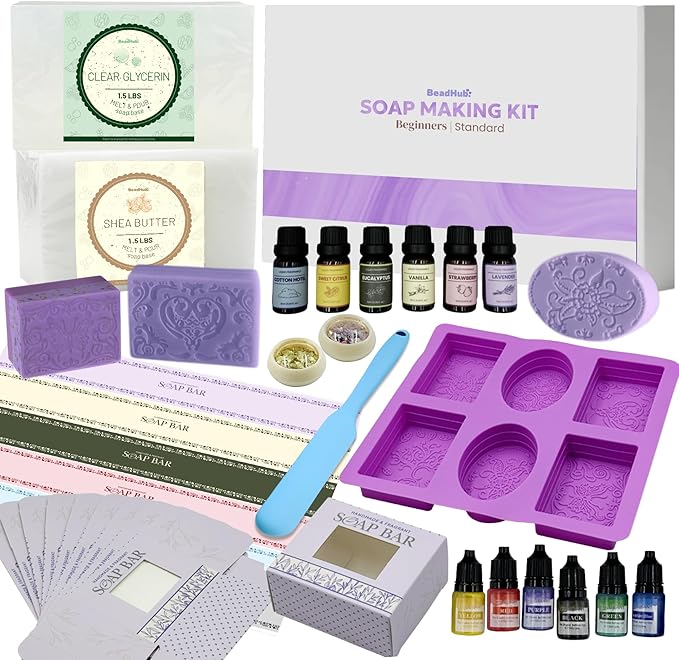 Soap Making Kit for Beginners | 3LBS Melt & Pour Soap Base - Shea Butter & Clear Glycerin, Silicone Soap Molds, Scent Fragrances, Colors, Soap Making Tools & Supplies, Adults DIY Soap Kit (Standard)