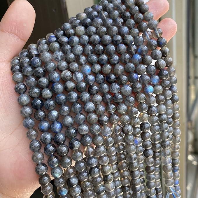 6MM 60PCS Natural Labradorite Gemstone Crystal Spacer Loose Beads for Jewelry Making DIY Bracelet 15 Inches 1 Strand A Grade
