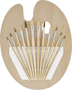 U.S. Art Supply 12-Piece Artist Paint Brush Set with 9" x 12" Wood Painting Palette - 12 Premium Round & Flat Bristle Paintbrushes - Fun Kids, Adults, Students, School Teachers, Beginners, Starter Kit