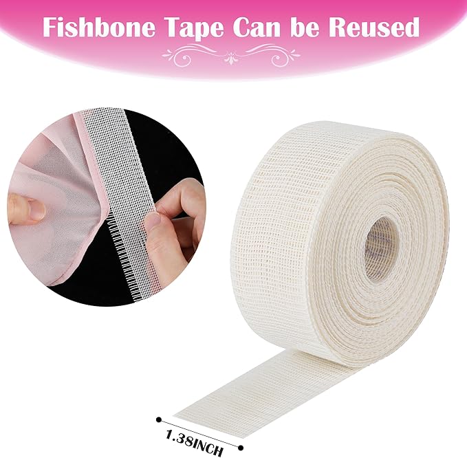 4 Yards Hemming Guide for Sewing, Fishbone Tape for Narrow Hem and Curved Hem Sewing Tool for Skirts Dresses Fishbone Boning Lining Reusable Boning Strip Seam S Ewing Guide for Clothing Hemmer Tool