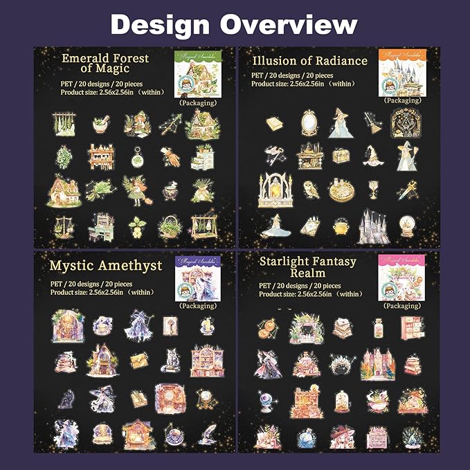 Magic-Themed PET Sticker Set, 80PCS Fantasy Adventure Stickers for Scrapbooking, Journaling, DIY Crafts, and Art Supplies