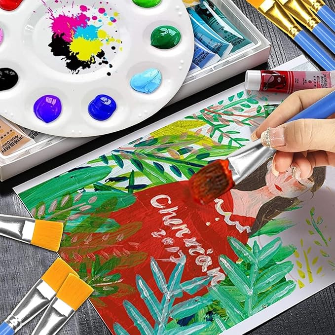 10Pcs Flat Paint Brushes for Acrylic Painting Large Paint Brush Synthetic Nylon Hair Paintbrush Artist Painting Brush for Detail Painting Oil Watercolor Face Body Art Painting (Soft Brushes)