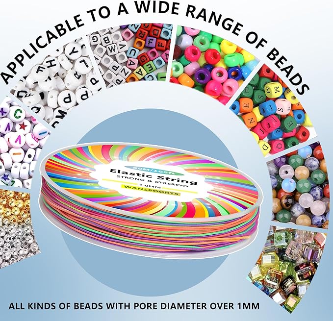 1mm 165ft Rainbow Stretchy Bracelet String, Sturdy Gradient Color Elastic String Elastic Bead Cord for Jewelry Making, Necklaces, Beading and Crafts (Rainbow/Black/White(150M/495ft))