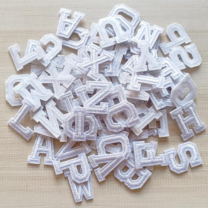1 inch Iron on Letter Patches 78 Pieces, A-Z Embroidered Alphabet Patches for Clothing Jackets Hats Backpacks Jeans White