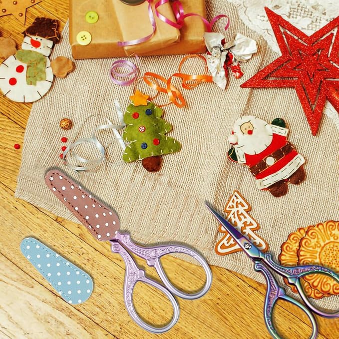 BIHRTC 6Pairs 3.6inch Small Crochet Scissors with Leather Cover Stainless Steel Scissors DIY Tools Dressmaker Small Shears for Sewing Crafting Art Work Threading Needlework Knitting