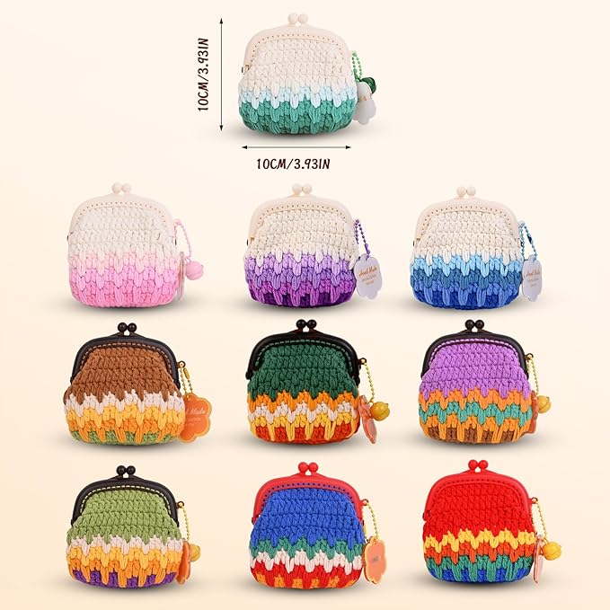 KANALOA Crochet Kits for Beginners - Handmade Craft DIY Knitting Set with Yarn,Hooks,Video Tutorials - Nice Gifts for Adults,Women - Mini Vintage Kisslock Wallet Coin Change Purses Pouch Storage Bag