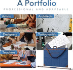 Large 24 x 36 inches Art Portfolio Bag, Fits ARCH D Blueprints, Posters & Art Prints, Waterproof Artist Case with Shoulder Strap, Durable Blue Carrying Tote for Architects, Designers & Students