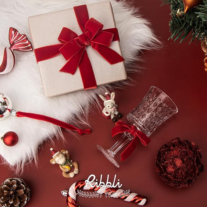 Ribbli Polyester Red Velvet Ribbon,1 Inch,10-Yard Spool,Use for Choker,Gift Wrapping,Floral Bouquets, Boutonnieres