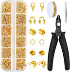 Acejoz 1200 Pcs Gold Crimp Beads Kit, Jewelry Making Supplies Include Crimp Covers, Crimp Tubes, Wire Guardians, Lobster Clasps, Jump Rings, Pliers and Beading Wire for Jewelry Making