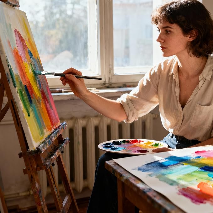 ARTIFY 24 Pieces Synthetic Hog Bristle Nylon Paint Brush Set- Expert Series Paintbrushes for Acrylic, Oil – No Shedding, Canvas Roll Case, Artist Gifts Art Supplies