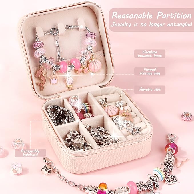 UFU Charm Bracelet Making Kit Girls Beads for Jewelry Making Kit, Unicorns Arts Crafts Gifts Set for Teen Girls Age 5 6 7 8-12, with a Portable Bracelet Organizer Box