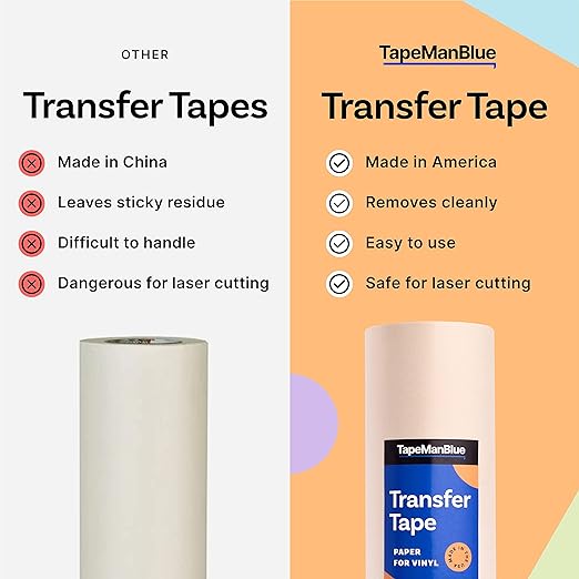 TapeManBlue 12" x 100' Roll of Paper Transfer Tape for Vinyl, Made in America, Premium-Grade Transfer Paper for Vinyl with Layflat Adhesive for Crafts, Decals, and Letters