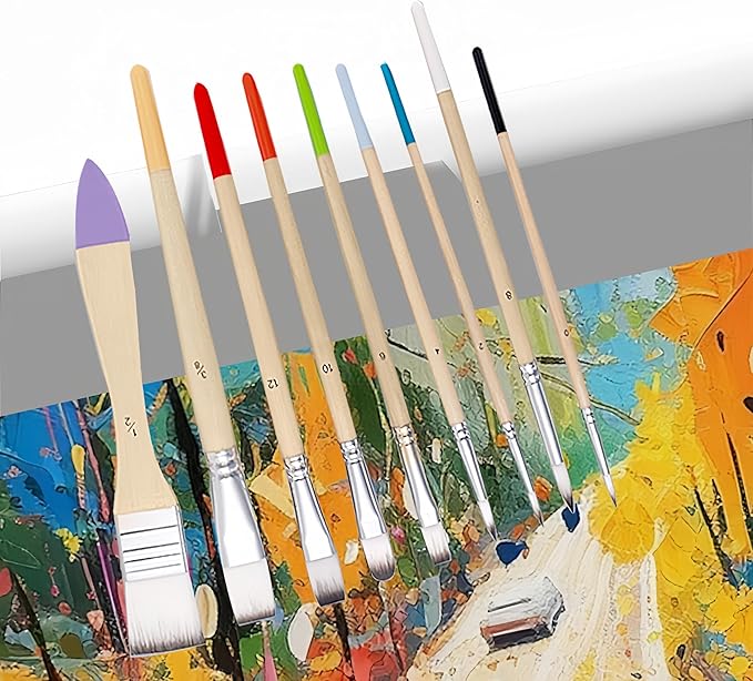 Paint Brushes Set, 1 Pack 9 Pcs Round-Pointed Tip Nylon Hair Artist Acrylic Paint Brushes for Acrylic Painting Oil Watercolor, Face Nail Art, Canvas, Miniature Detailing & Rock Painting