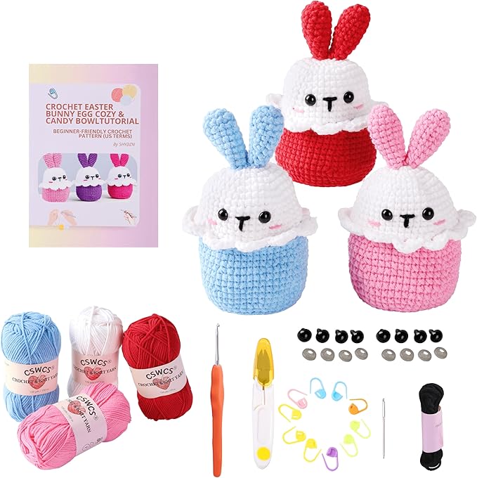 CSWCS Crochet Kit for Beginners - Easy Starter Crochet Kit for Adults, Amigurumi Craft Gifts with Yarn, Hook & Video Tutorial, Knitting & Crochet Supplies (Animal)