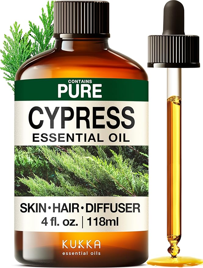 KUKKA Cypress Essential Oils - 4 Fl Oz - for Hair, Skin, Diffuser, Aromatherapy & DIY Soap Making Scent