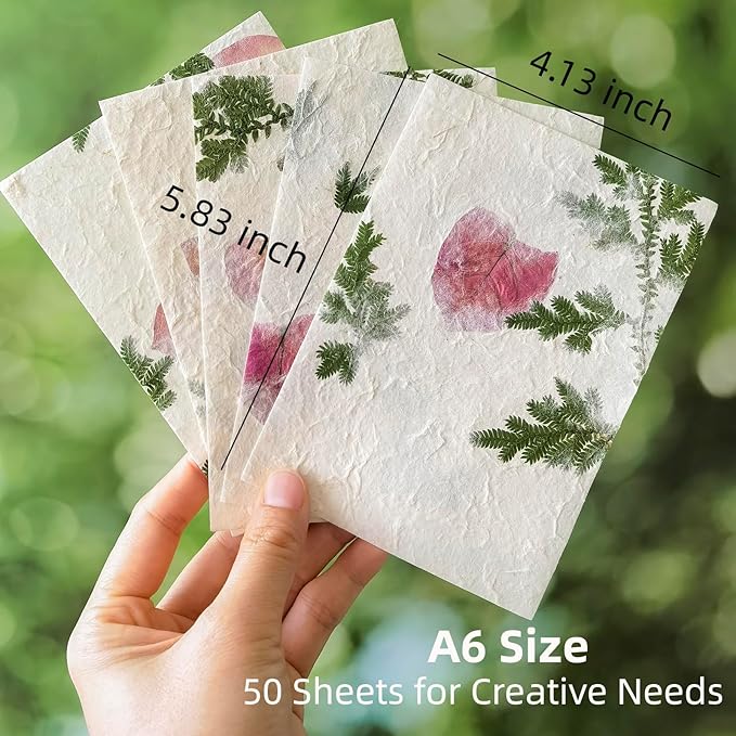 ANXINZENITH Handmade Botanical Craft Paper- 50 Sheets 4.1×5.83 Inch Art Paper for Watercolor, Wedding Invites,Scrapbooking-Vintage Textured Designs for DIY,Gift Wrapping & Cultural Projects