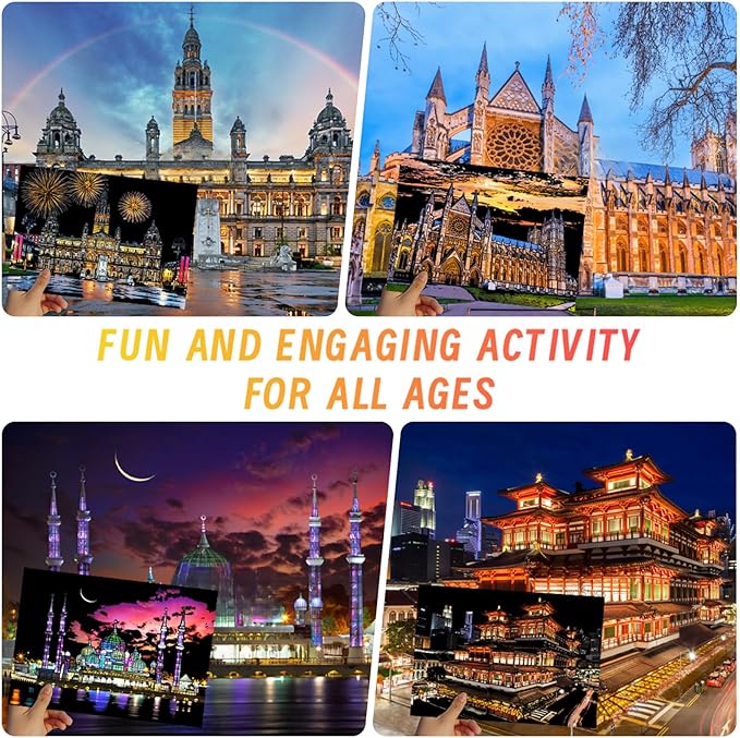 Scratch Art for Adults(12 Sheets A4),Family Creative DIY Painting Papers for Travel Lovers,Craft Lovers|Creative Scratch Art Adult (Britain/Thailand/Malaysia) by Iskueal