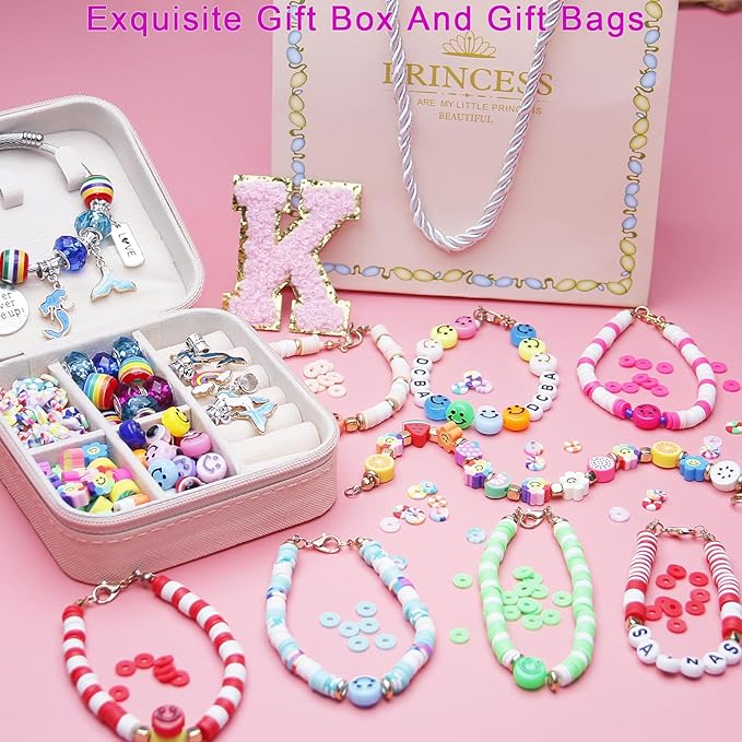 3900 Pcs Girls Bracelet Making Kit, Beads Jewelry Making Kit, Unicorn/Mermaid DIY Crafts Birthday Christmas Gifts with Organizer Box for Friendship Bracelets kits, Girls Ages 5 6 7 8-12 Years Old