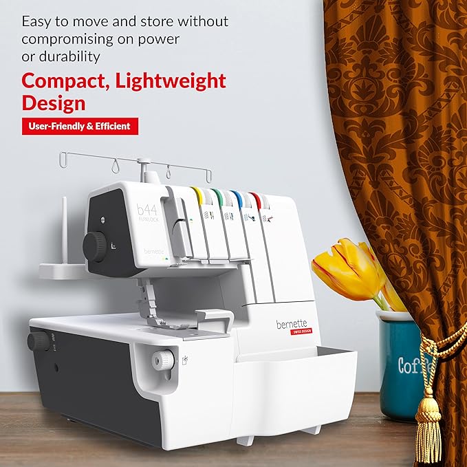 Bernette B44 Funlock Overlock Serger Sewing Machine | Threads Bundle, Scissors, Rotary Cutter, Needles, Foldable Cutting Mat | Heavy Duty Stitching & Quilting Performance | Beginners to Professional