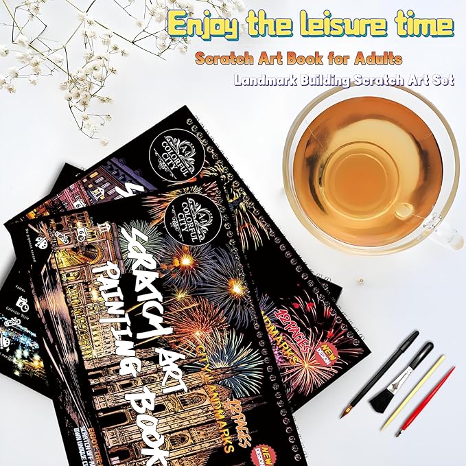 Scratch Art Book for Adults-Landmark Building Scratch Art|Scratch Painting Paper Craft Kit|Creative Foil Engraving Art Set|Scratch City Series Books for Travel Lovers,Craft Lovers(New City 3)