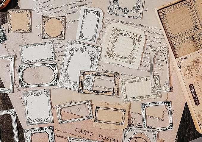 7pcs Wood Rubber Stamp Set, Frame Pattern Decorative Stamp Set for Art Craft, Journal, Diary, Scrapbook, Planner, Letter, Card Making M-19 (Set-2)