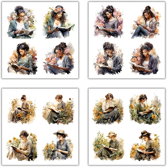 XERE 80 Pcs Reading Ladies Women Portraits Scrapbook Stickers Set for Scrapbooking and Journaling Notebooks, Junk Journal Supplies, Sketchbook, Bookmark Making Sticker