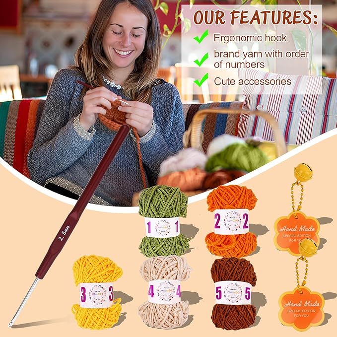 KANALOA Crochet Kits for Beginners - Handmade Craft DIY Knitting Set with Yarn,Hooks,Video Tutorials - Nice Gifts for Adults,Women - Mini Vintage Kisslock Wallet Coin Change Purses Storage Bag(2pcs)