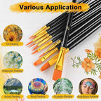 Acrylic Paint Brushes Set, 50Pcs Round Pointed Tip Artist Paintbrushes for Acrylic Painting Oil Watercolor Canvas Boards Rock Body Face Nail Art, Halloween Pumpkin Ceramic Crafts Supplies，Black