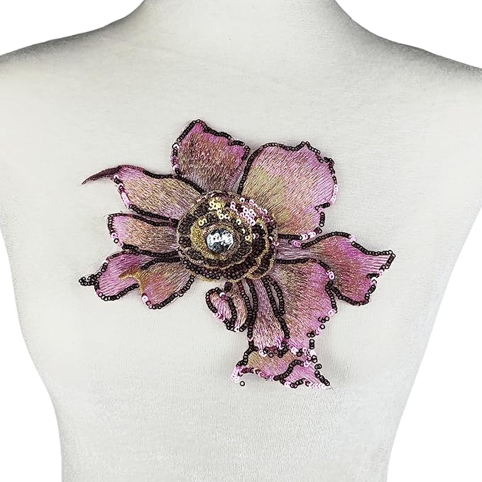 2 PC 3D Pink Sequin Lace Trim Rhinestones Applique Patches for Wedding Bridal Dress Decoration DIY Sewing Clothing Decoration, 7 x 5.9 Inch