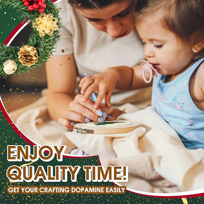 yuegool 6PCS Christmas Punch Needle Coasters Kit,Easy DIY Punch Needle Embroidery Kit for Beginners Adults Kids Including Patterns, Tools, Yarns, Hoop, Instruction, Coaster Holder Art Craft Supplies