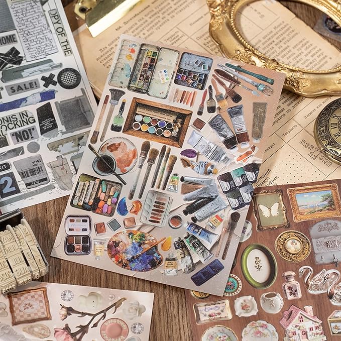 Y2K Aesthetic Cute Sticker Book - 30 Sheets Vintage Cut-Out Stickers | Junk Journal Supplies, Journaling & Scrapbook Stickers for DIY Crafts