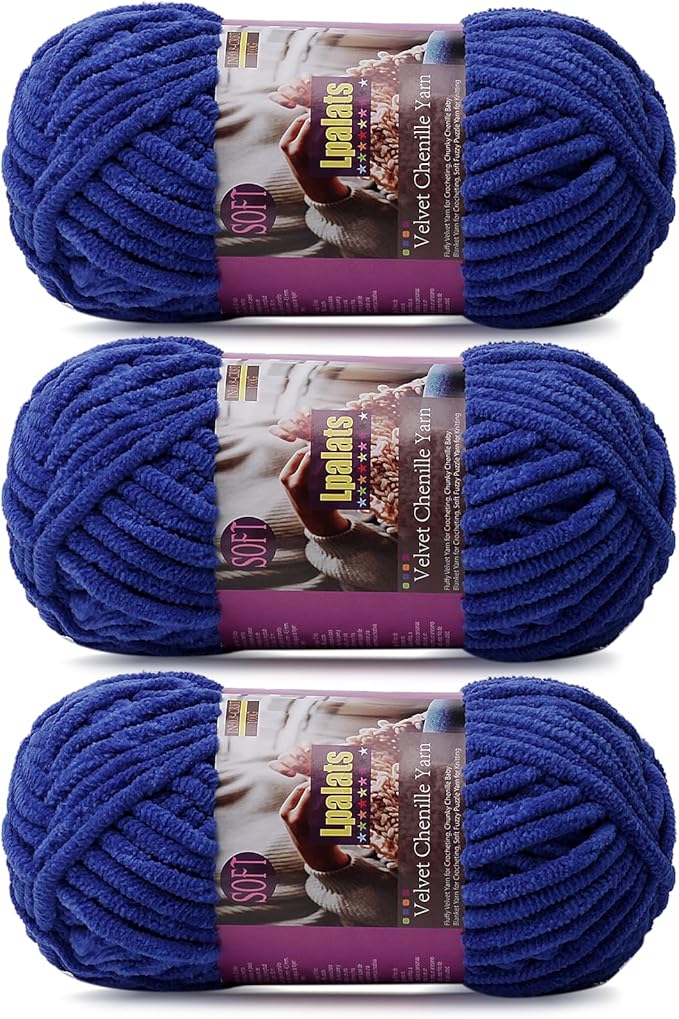 Chunky Chenille Yarn for Crocheting - 3x100g/3.5oz Baby Blanket Yarn for Crocheting Soft - 262 Yards Fluffy Thick Plush Yarns for Knitting Blankets Amigurumi (3, Dark Blue)