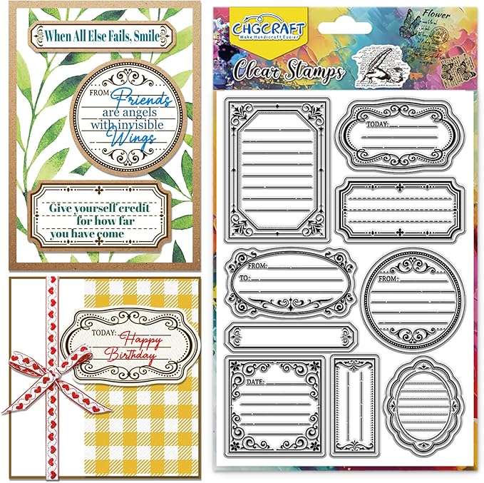 CHGCRAFT Label Frame Clear Stamp Transparent Handicraft Stamps for DIY Scrapbooking Photo Album Decorative Cards Making, Frame, 6.3x4.3inch