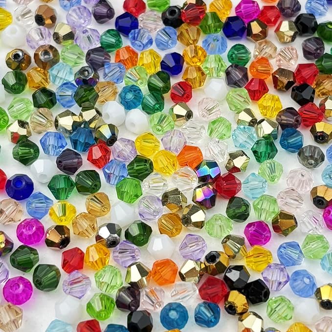 400pcs 4mm Bicone Glass Crystal Beads for Jewelry Making, Faceted Bicone Glass Spacer Beads for Bracelet Earring Necklace DIY Craft(Mix Color)